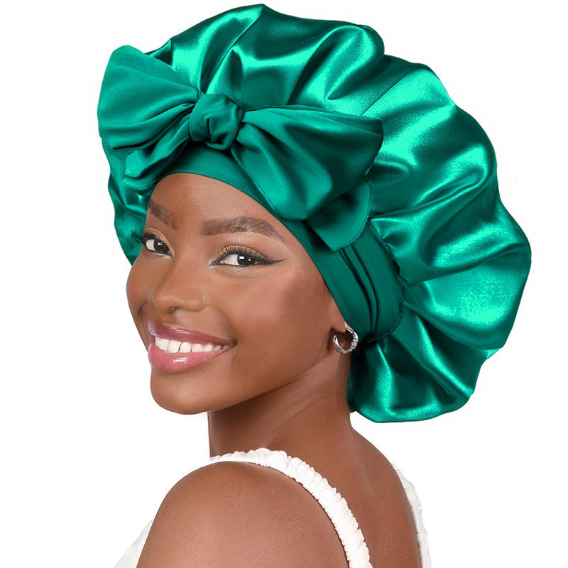 Double Layer Satin Sleep Bonnet with Tie Band – For Women & Curly Hair