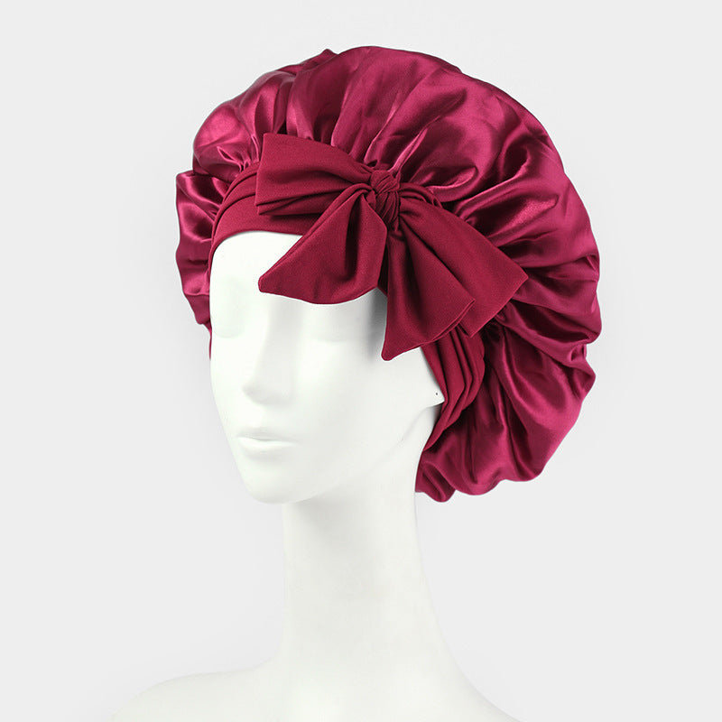 Double Layer Satin Sleep Bonnet with Tie Band – For Women & Curly Hair