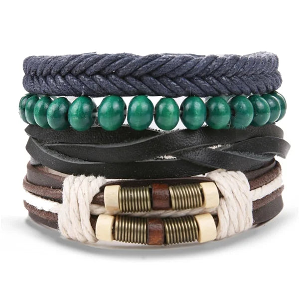 DAXI Mens Leather Bracelet Bracelets for Men Vintage Braclets Handmade Feather Leaf Bracelet Men Jewelry Adjustable Bracelet Set