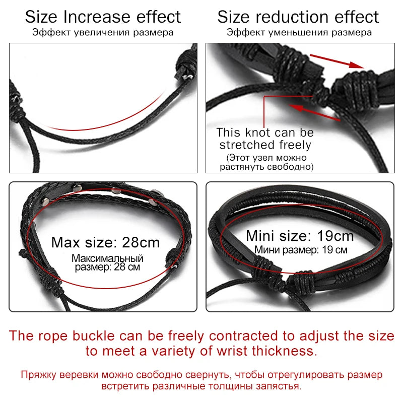 DAXI Mens Leather Bracelet Bracelets for Men Vintage Braclets Handmade Feather Leaf Bracelet Men Jewelry Adjustable Bracelet Set