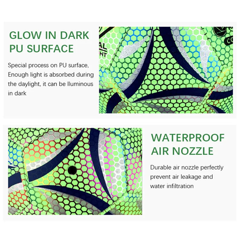 Glow in Dark Soccer Ball PU Football Soccer Custom Machine Sewn Practice Ball Soccer Ball Size 5