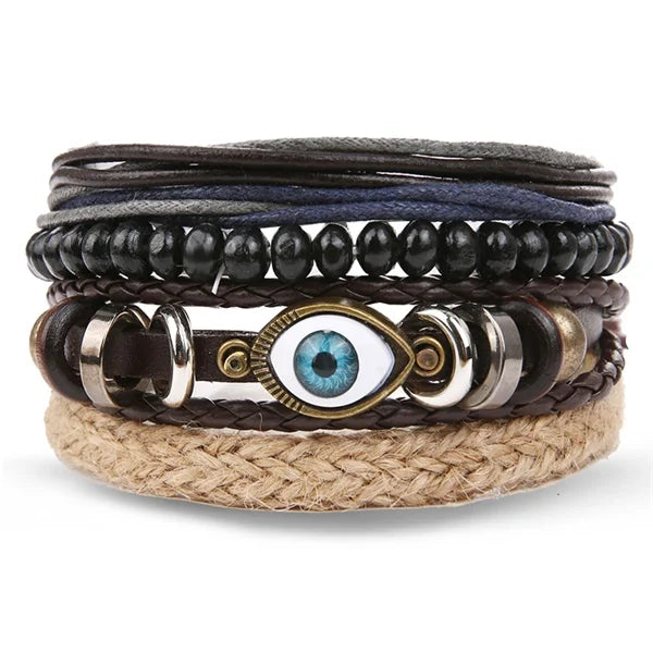 DAXI Mens Leather Bracelet Bracelets for Men Vintage Braclets Handmade Feather Leaf Bracelet Men Jewelry Adjustable Bracelet Set