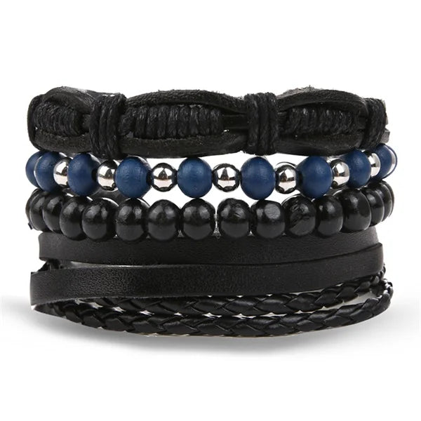 DAXI Mens Leather Bracelet Bracelets for Men Vintage Braclets Handmade Feather Leaf Bracelet Men Jewelry Adjustable Bracelet Set