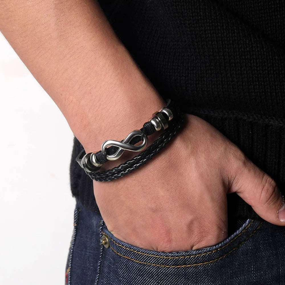 DAXI Mens Leather Bracelet Bracelets for Men Vintage Braclets Handmade Feather Leaf Bracelet Men Jewelry Adjustable Bracelet Set