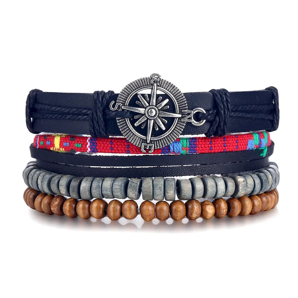 DAXI Mens Leather Bracelet Bracelets for Men Vintage Braclets Handmade Feather Leaf Bracelet Men Jewelry Adjustable Bracelet Set