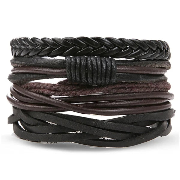 DAXI Mens Leather Bracelet Bracelets for Men Vintage Braclets Handmade Feather Leaf Bracelet Men Jewelry Adjustable Bracelet Set