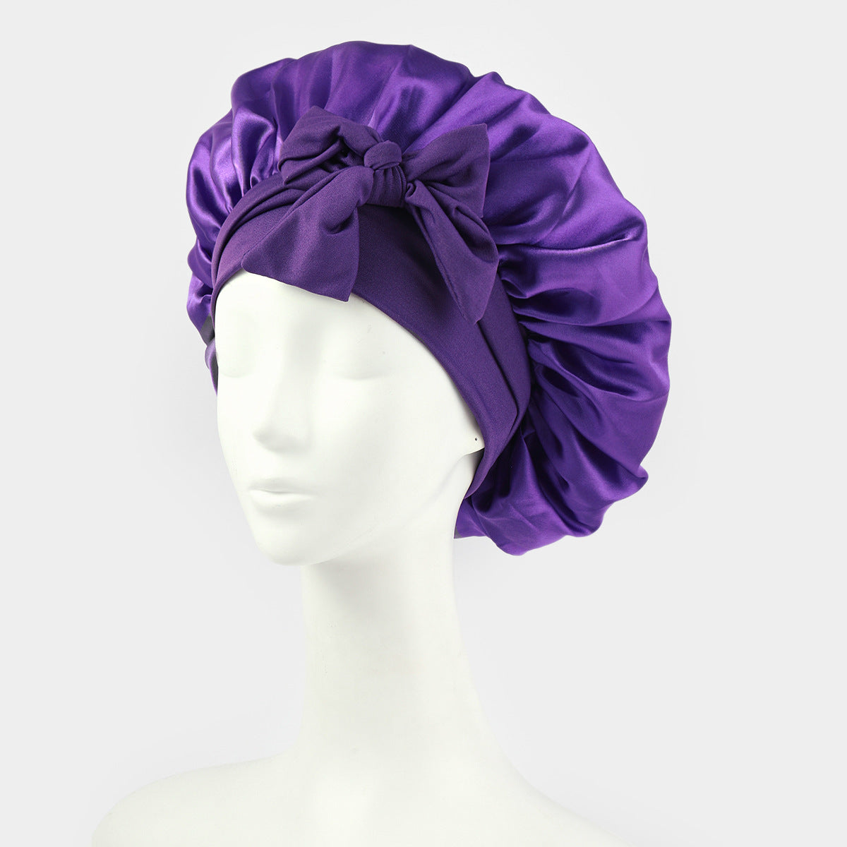 Double Layer Satin Sleep Bonnet with Tie Band – For Women & Curly Hair