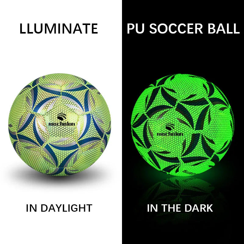 Glow in Dark Soccer Ball PU Football Soccer Custom Machine Sewn Practice Ball Soccer Ball  Size  5