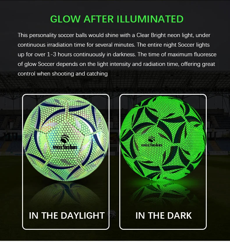 Glow in Dark Soccer Ball PU Football Soccer Custom Machine Sewn Practice Ball Soccer Ball  Size  5