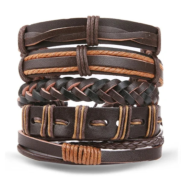 DAXI Mens Leather Bracelet Bracelets for Men Vintage Braclets Handmade Feather Leaf Bracelet Men Jewelry Adjustable Bracelet Set