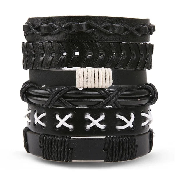 DAXI Mens Leather Bracelet Bracelets for Men Vintage Braclets Handmade Feather Leaf Bracelet Men Jewelry Adjustable Bracelet Set