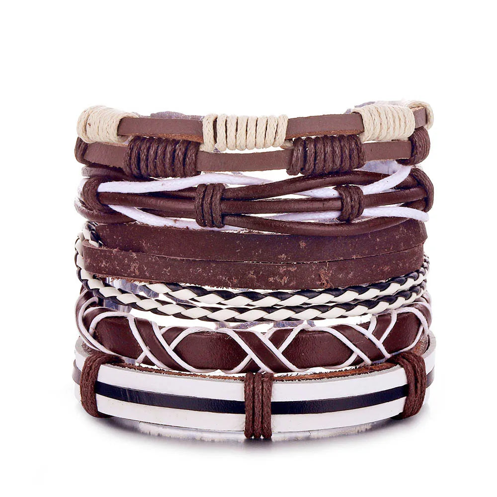 DAXI Mens Leather Bracelet Bracelets for Men Vintage Braclets Handmade Feather Leaf Bracelet Men Jewelry Adjustable Bracelet Set