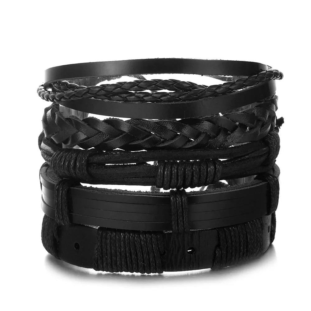 DAXI Mens Leather Bracelet Bracelets for Men Vintage Braclets Handmade Feather Leaf Bracelet Men Jewelry Adjustable Bracelet Set