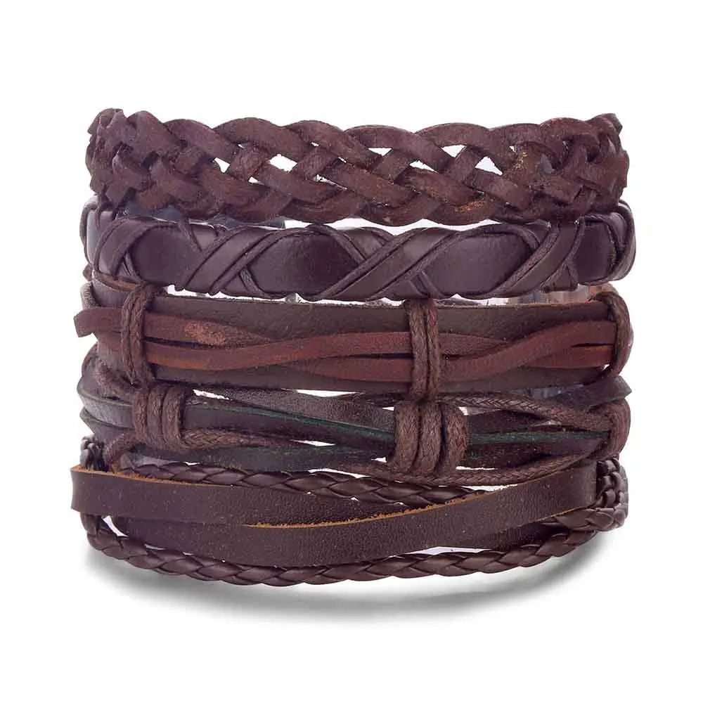 DAXI Mens Leather Bracelet Bracelets for Men Vintage Braclets Handmade Feather Leaf Bracelet Men Jewelry Adjustable Bracelet Set