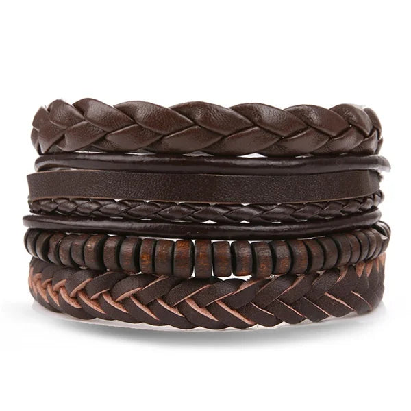 DAXI Mens Leather Bracelet Bracelets for Men Vintage Braclets Handmade Feather Leaf Bracelet Men Jewelry Adjustable Bracelet Set