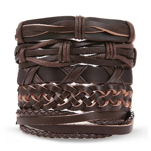 DAXI Mens Leather Bracelet Bracelets for Men Vintage Braclets Handmade Feather Leaf Bracelet Men Jewelry Adjustable Bracelet Set
