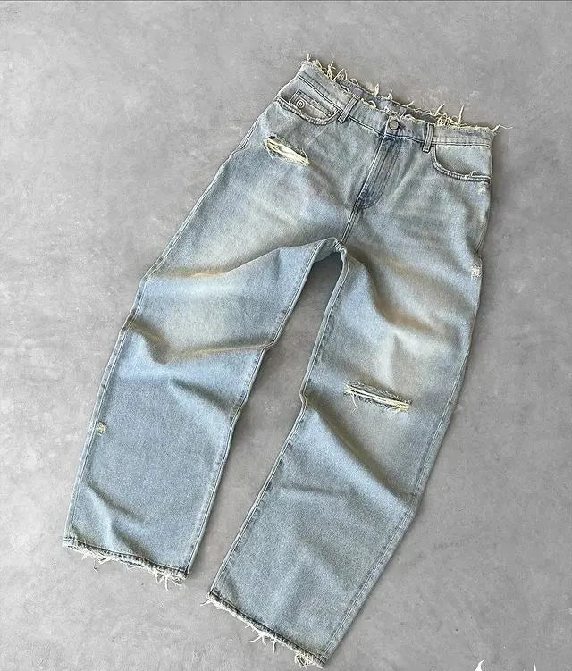 Men’s Y2K Baggy Distressed Black Jeans – Oversized Streetwear Pants