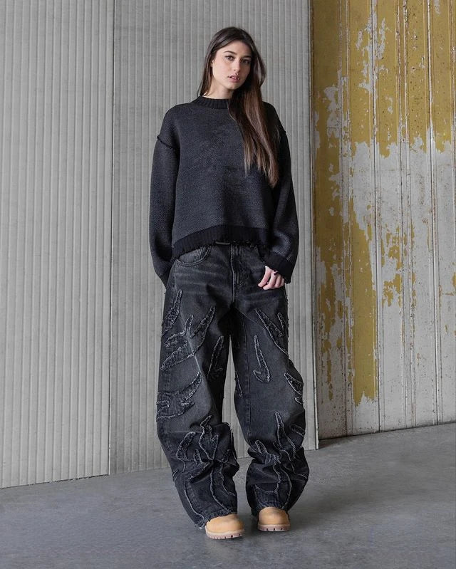 Men’s Y2K Baggy Distressed Black Jeans – Oversized Streetwear Pants
