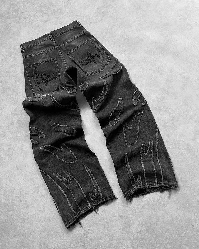 Men’s Y2K Baggy Distressed Black Jeans – Oversized Streetwear Pants