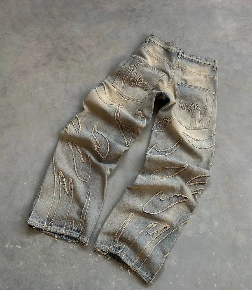 Men’s Y2K Baggy Distressed Black Jeans – Oversized Streetwear Pants