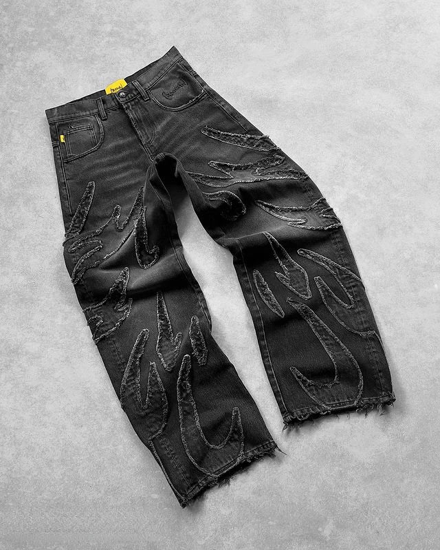 Men’s Y2K Baggy Distressed Black Jeans – Oversized Streetwear Pants
