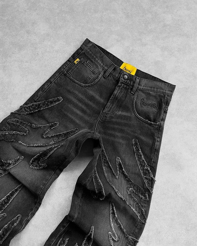 Men’s Y2K Baggy Distressed Black Jeans – Oversized Streetwear Pants