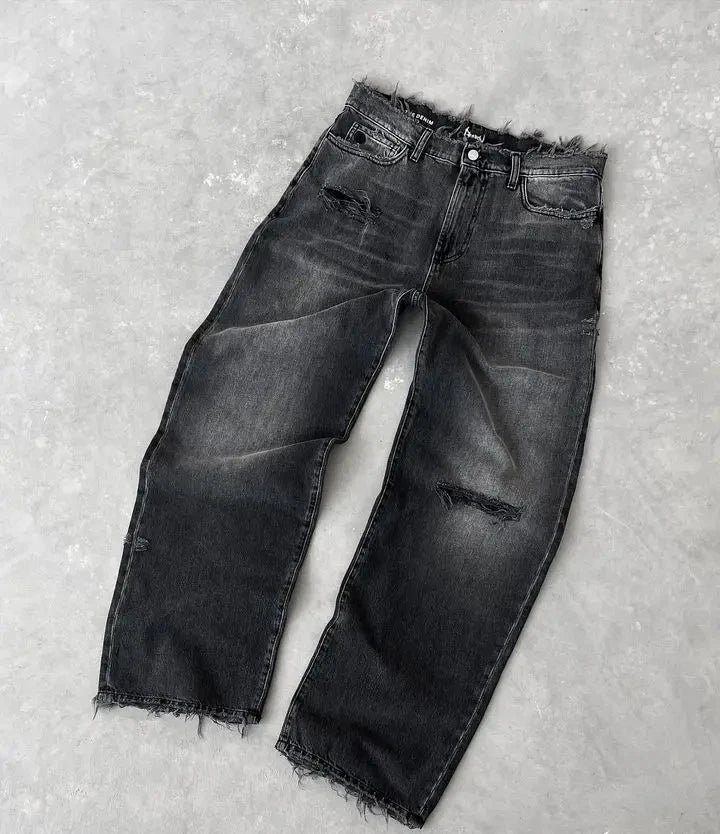 Men’s Y2K Baggy Distressed Black Jeans – Oversized Streetwear Pants