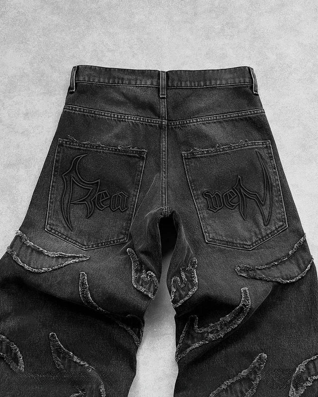 Men’s Y2K Baggy Distressed Black Jeans – Oversized Streetwear Pants