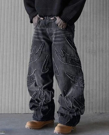 Men’s Y2K Baggy Distressed Black Jeans – Oversized Streetwear Pants