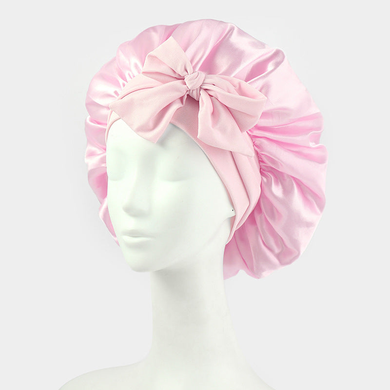 Double Layer Satin Sleep Bonnet with Tie Band – For Women & Curly Hair