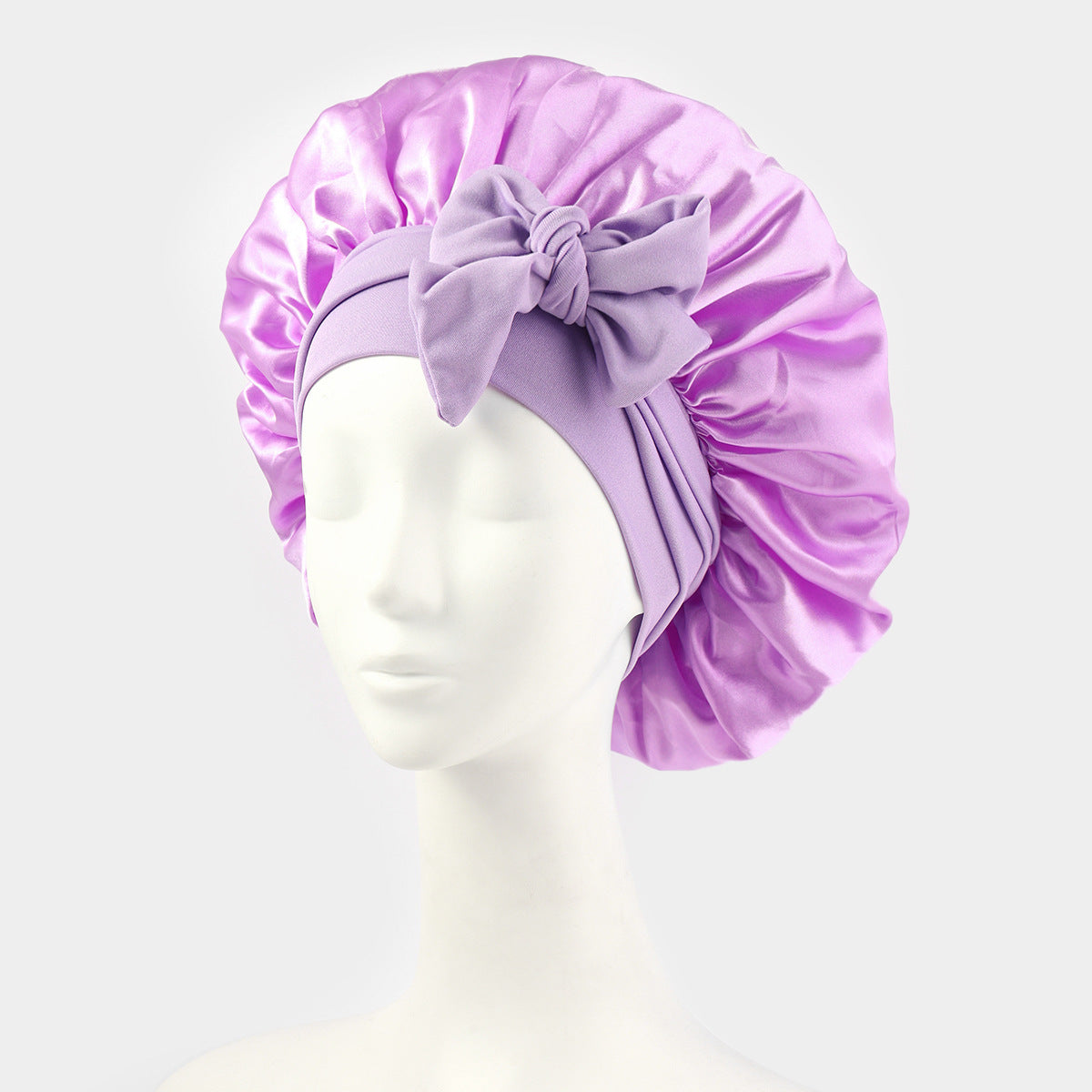 Double Layer Satin Sleep Bonnet with Tie Band – For Women & Curly Hair