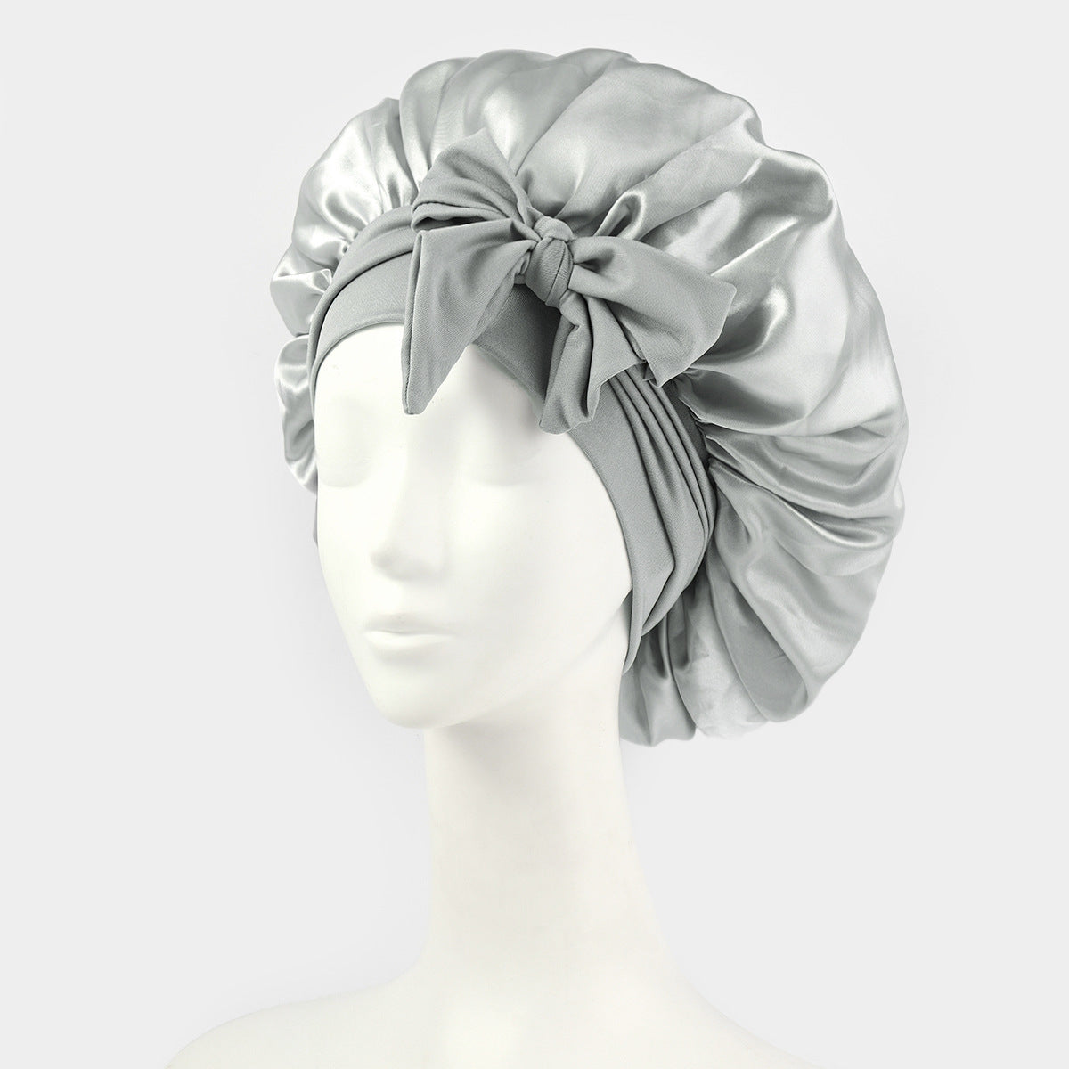 Double Layer Satin Sleep Bonnet with Tie Band – For Women & Curly Hair